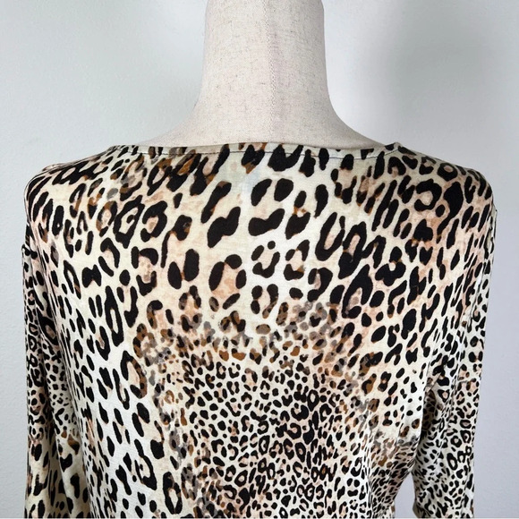 Saks Fifth Avenue Womens Top Cheetah Print Black Label 1/2 Sleeve V Neck Animal - Picture 13 of 14